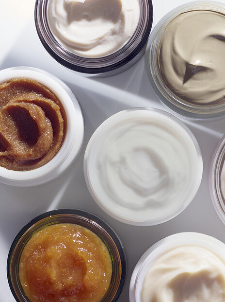 Bird's eye view of fresh face masks of varying textures