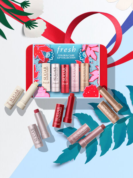 fresh holiday lip care gift set with red ribbon