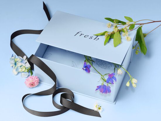 Blue gift box with floral arrangement | Fresh Beauty