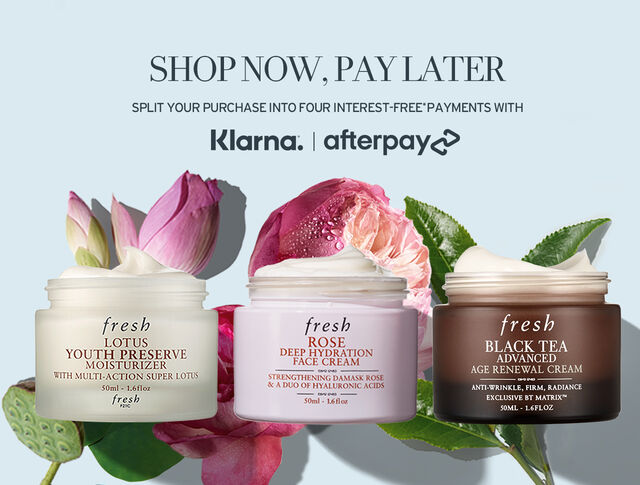 shop now, pay later. split your purchase into four interest-free payments with Klarna or afterpay