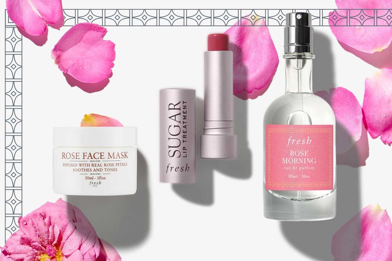 Ensemble soins visage et parfums Rose